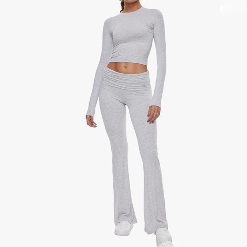 2024 Amazon Express New European and American Women's Crewneck, Short, Tight, Low Waist, Bell Pants suit