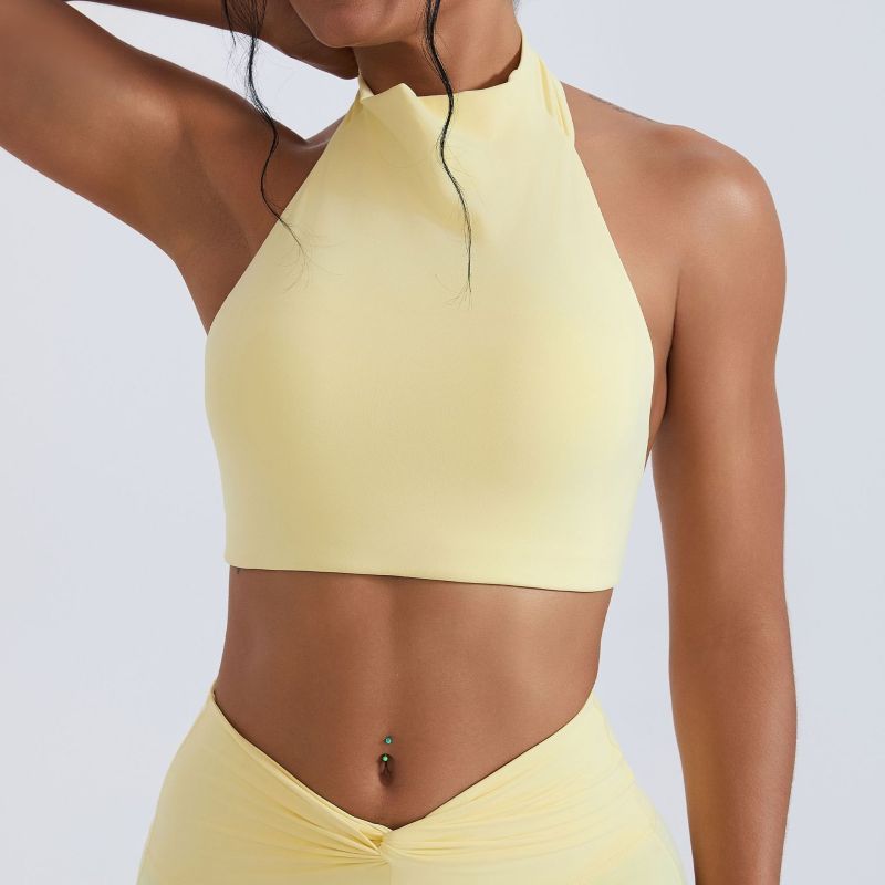 Cross-Border High-Neck Yoga Nude Vest with Chest Pad Underwear Casual Fitness Sports Bra Tight Shock-Proof Top