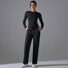 6662 long sleeves + 6622 drawstring wide-leg pants-black
