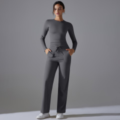6662 long sleeves + 6622 drawstring wide-leg pants-dark gray