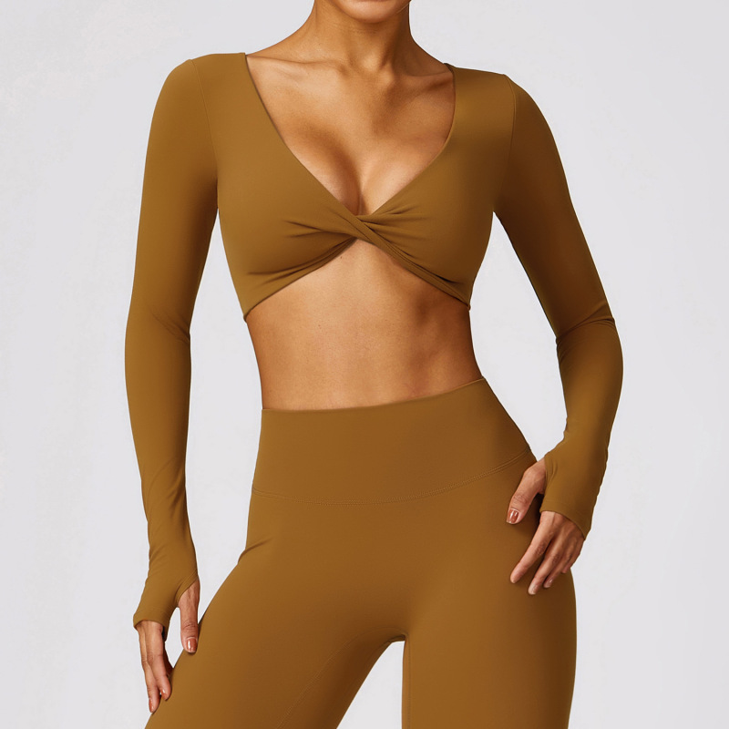 5-color cross-border seamless nude-feel long-sleeved peach-hip shorts yoga set fitness sportswear women's yoga set