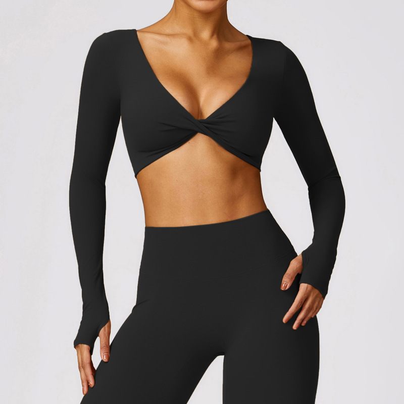 5-color cross-border seamless nude-feel long-sleeved peach-hip shorts yoga set fitness sportswear women's yoga set