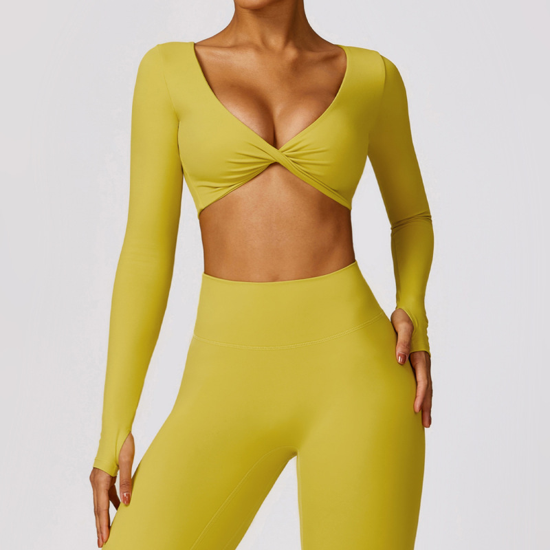 5-color cross-border seamless nude-feel long-sleeved peach-hip shorts yoga set fitness sportswear women's yoga set