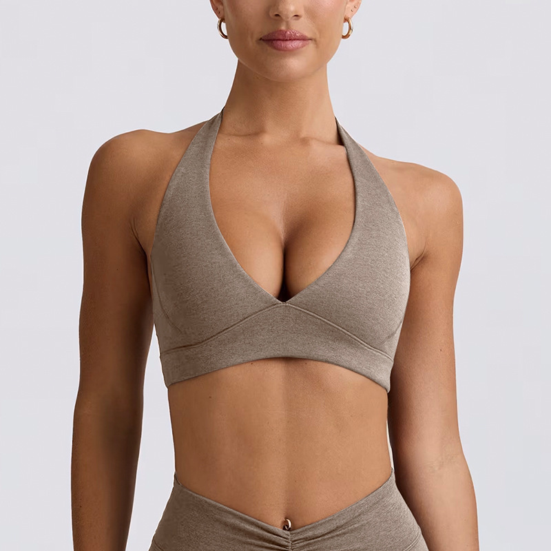 Women's backless halter neck sports bra/fitness flared pants yoga outfit set