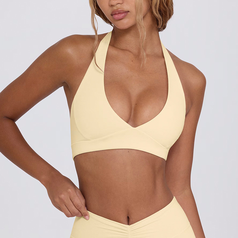 Women's backless halter neck sports bra/fitness flared pants yoga outfit set