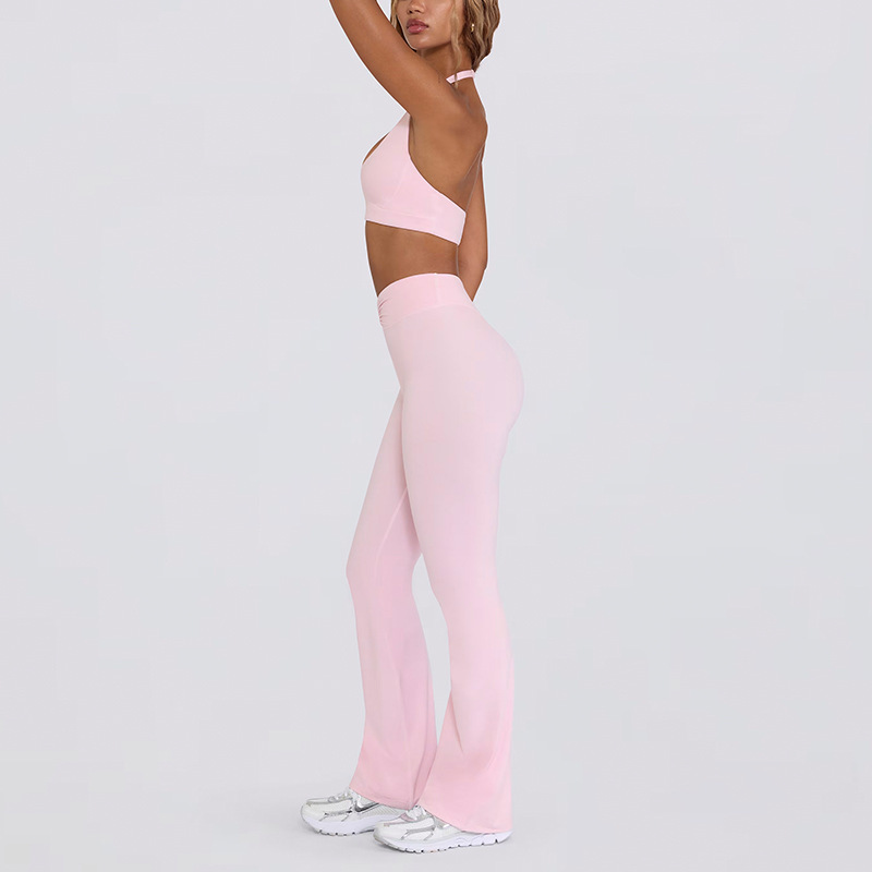 Women's backless halter neck sports bra/fitness flared pants yoga outfit set