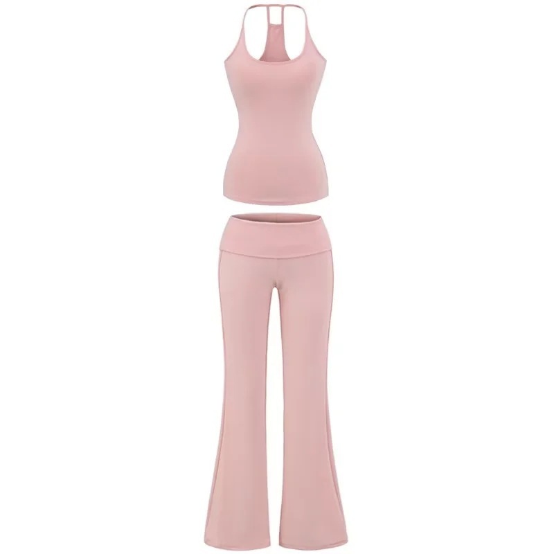 Yoga Sports Suit, Slim Fit with Chest Pad, Elastic Camisole + Cuffed Waist, Slimming Look and Drapedy Micro-Flared Pants