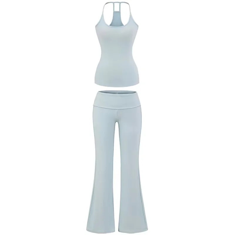 Yoga Sports Suit, Slim Fit with Chest Pad, Elastic Camisole + Cuffed Waist, Slimming Look and Drapedy Micro-Flared Pants
