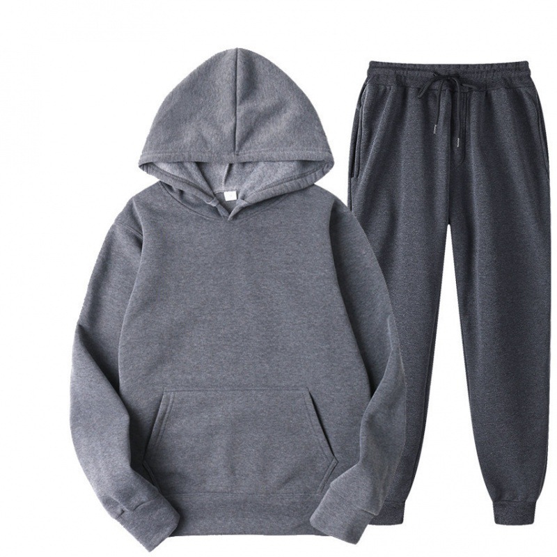 2023 Cross-border Men's Spring and Autumn Solid Color Hoodie Suit Set - Trendy Casual Sports Two-Piece Set