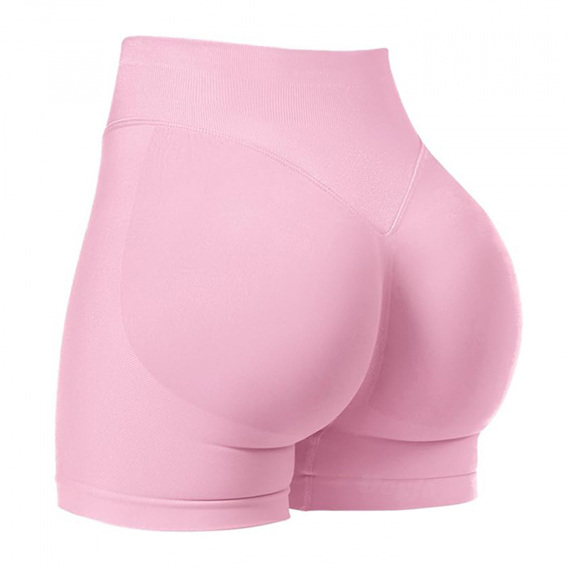 Seamless cross-border three-section waist ruching high-waisted peach-shaped buttocks tight-fitting and lifting sports running fitness quick-drying yoga shorts