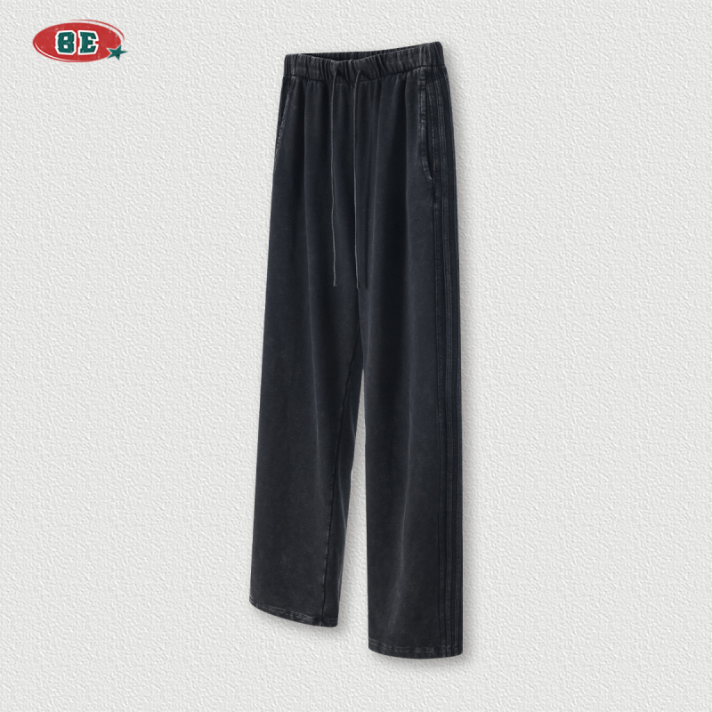 BE Men's 2025 Spring/Autumn Heavyweight 450G Washed Youth Pants, American Trendy Brand Loose Straight Leg Sports Pants