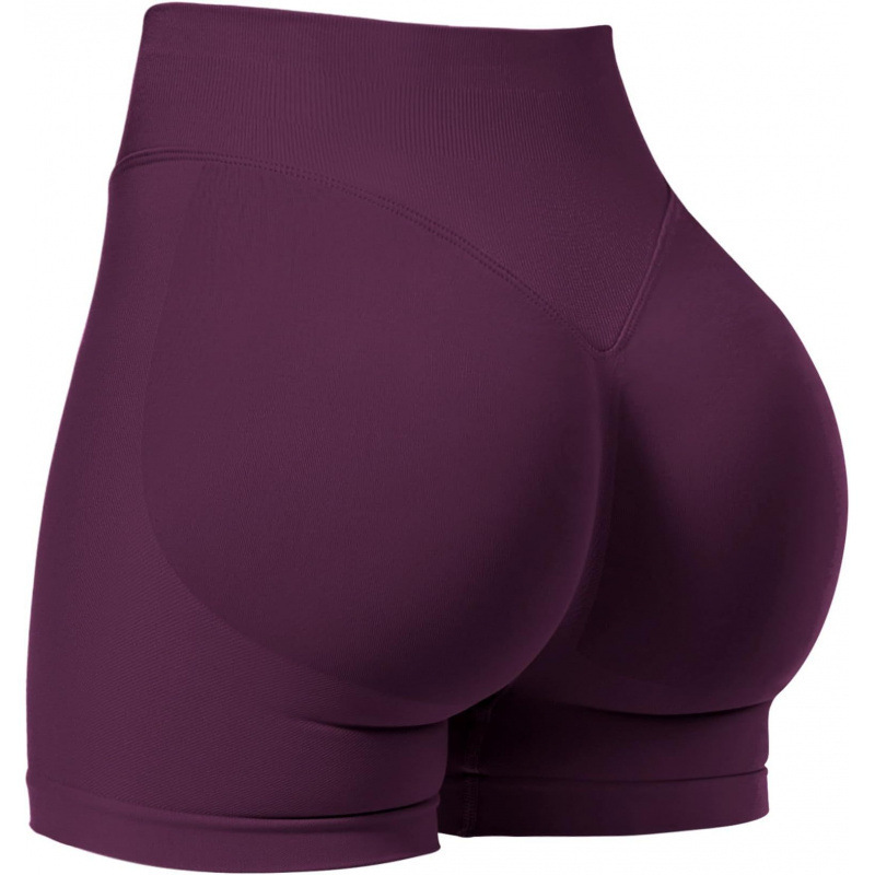 Seamless cross-border three-section waist ruching high-waisted peach-shaped buttocks tight-fitting and lifting sports running fitness quick-drying yoga shorts