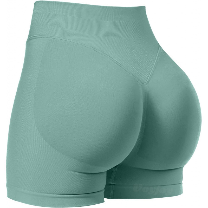 Seamless cross-border three-section waist ruching high-waisted peach-shaped buttocks tight-fitting and lifting sports running fitness quick-drying yoga shorts