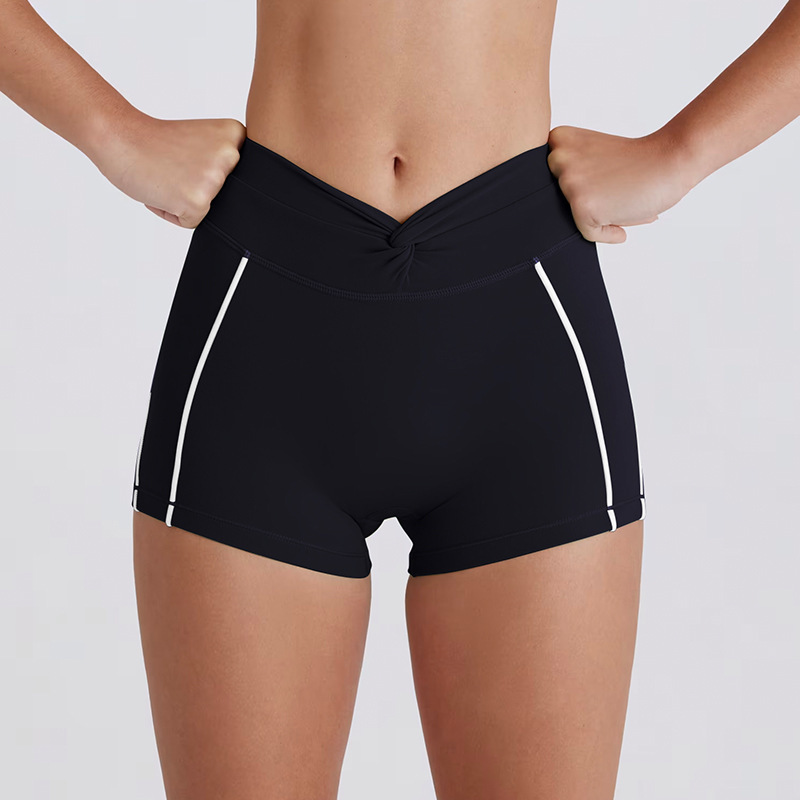 Women's cross-border peach-butt color-blocked tummy control tight yoga pants, suitable for running, sports, quick-drying fitness, five-point shorts