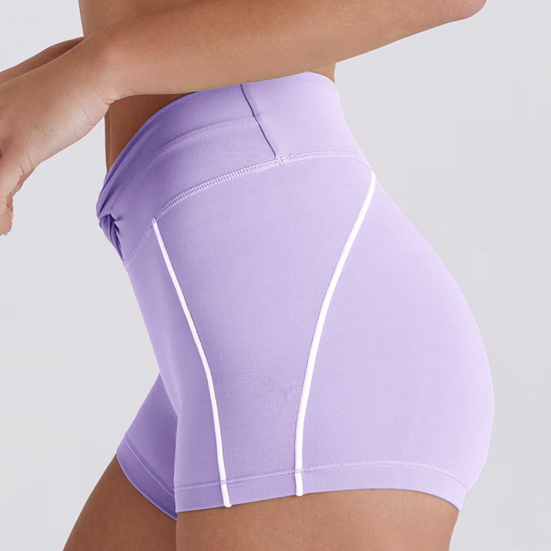 Women's cross-border peach-butt color-blocked tummy control tight yoga pants, suitable for running, sports, quick-drying fitness, five-point shorts