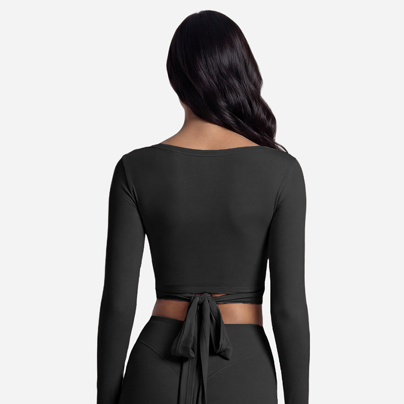 Cross-border long-sleeved yoga top with front cross-strap, ballet style, sports fitness long-sleeved set