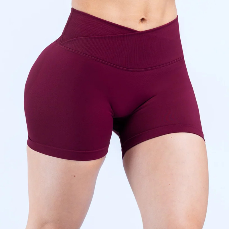 DFYN Cross-Border European and American Style Cross-Waist Shorts, Peach Hip Seamless Knitted Yoga Fitness Sports Shorts for Women