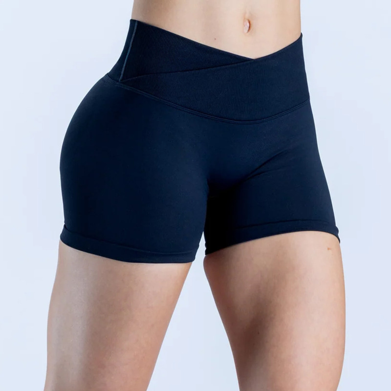 DFYN Cross-Border European and American Style Cross-Waist Shorts, Peach Hip Seamless Knitted Yoga Fitness Sports Shorts for Women