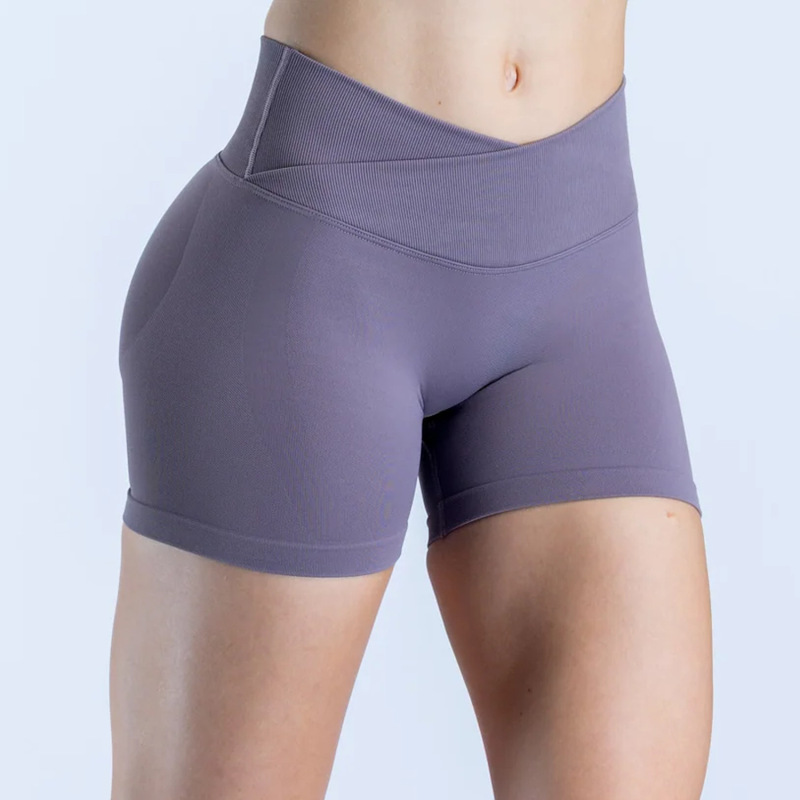 DFYN Cross-Border European and American Style Cross-Waist Shorts, Peach Hip Seamless Knitted Yoga Fitness Sports Shorts for Women