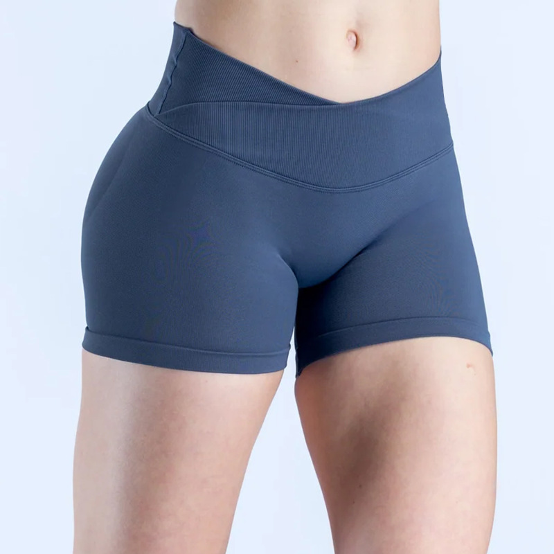 DFYN Cross-Border European and American Style Cross-Waist Shorts, Peach Hip Seamless Knitted Yoga Fitness Sports Shorts for Women