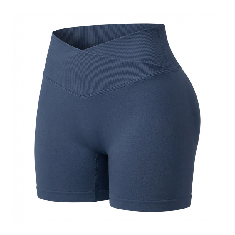 DFYN Cross-Border European and American Style Cross-Waist Shorts, Peach Hip Seamless Knitted Yoga Fitness Sports Shorts for Women