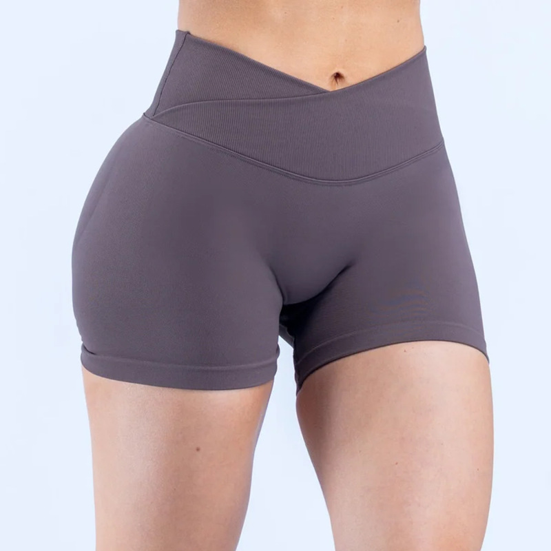 DFYN Cross-Border European and American Style Cross-Waist Shorts, Peach Hip Seamless Knitted Yoga Fitness Sports Shorts for Women