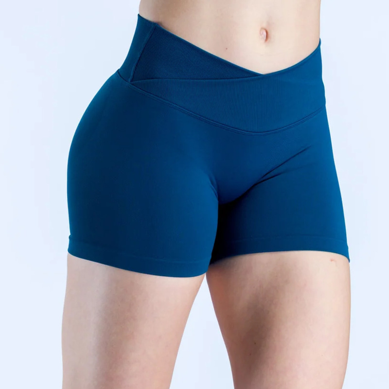 DFYN Cross-Border European and American Style Cross-Waist Shorts, Peach Hip Seamless Knitted Yoga Fitness Sports Shorts for Women