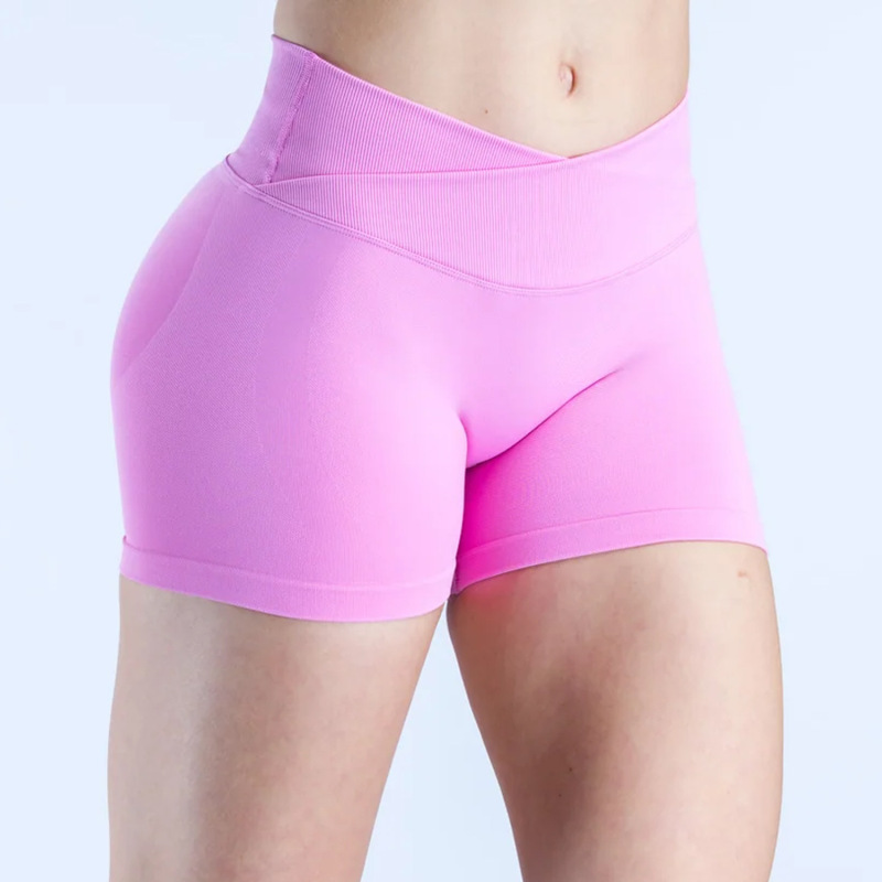 DFYN Cross-Border European and American Style Cross-Waist Shorts, Peach Hip Seamless Knitted Yoga Fitness Sports Shorts for Women