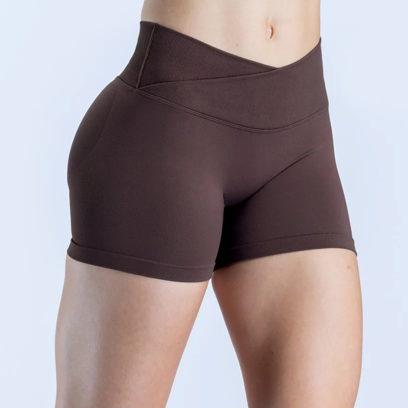 DFYN Cross-Border European and American Style Cross-Waist Shorts, Peach Hip Seamless Knitted Yoga Fitness Sports Shorts for Women