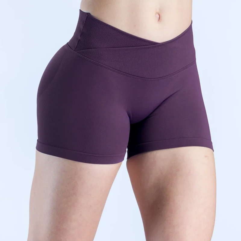 DFYN Cross-Border European and American Style Cross-Waist Shorts, Peach Hip Seamless Knitted Yoga Fitness Sports Shorts for Women