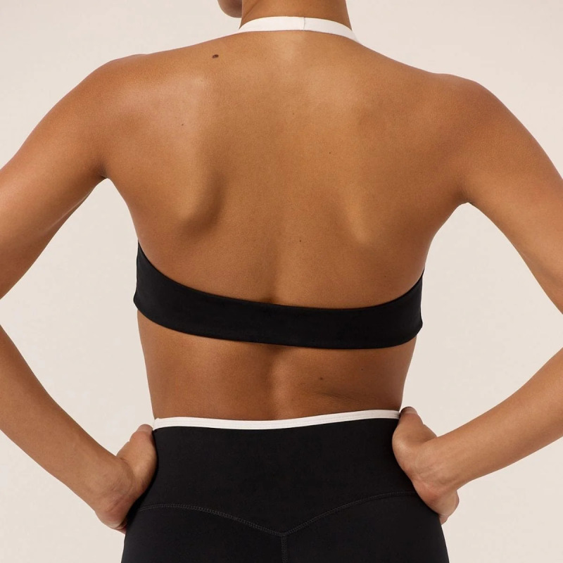 New cross-border style halter neck color-blocked yoga sports bra with padded bra for women, suitable for Pilates and can be worn as outerwear, sexy backless bra