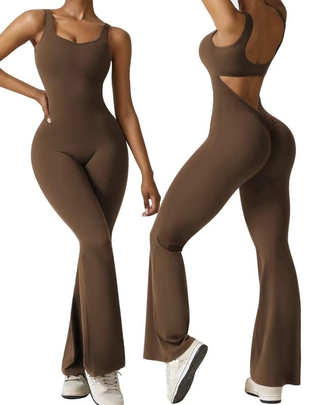 European and American cross-border women's sleeveless flared jumpsuit, sexy backless vest, tight-fitting hip-lifting yoga bodysuit