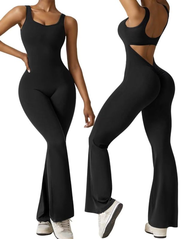 European and American cross-border women's sleeveless flared jumpsuit, sexy backless vest, tight-fitting hip-lifting yoga bodysuit