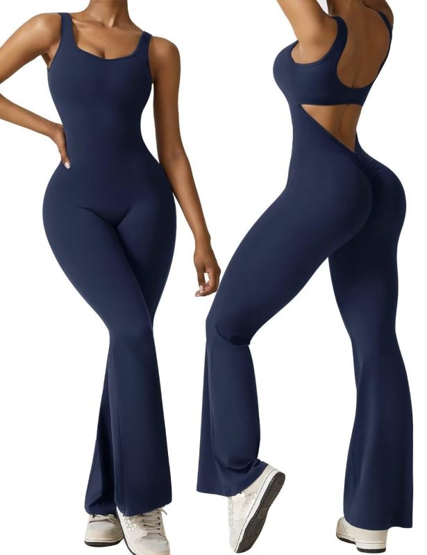European and American cross-border women's sleeveless flared jumpsuit, sexy backless vest, tight-fitting hip-lifting yoga bodysuit
