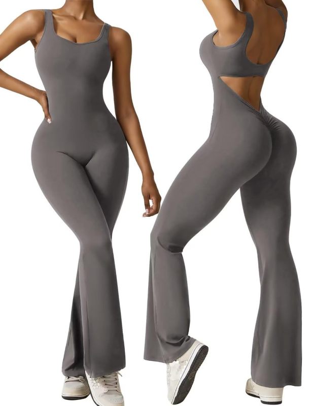 European and American cross-border women's sleeveless flared jumpsuit, sexy backless vest, tight-fitting hip-lifting yoga bodysuit