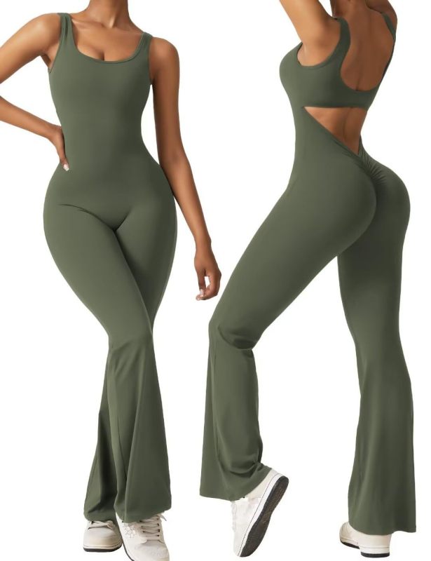 European and American cross-border women's sleeveless flared jumpsuit, sexy backless vest, tight-fitting hip-lifting yoga bodysuit