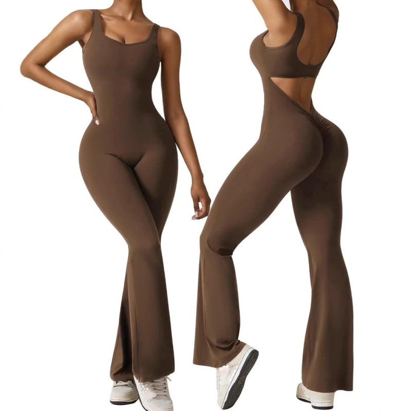 European and American cross-border women's sleeveless flared jumpsuit, sexy backless vest, tight-fitting hip-lifting yoga bodysuit