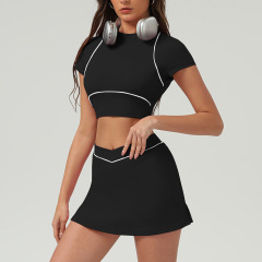 Black (short-sleeved top + short skirt)