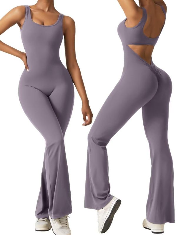 European and American cross-border women's sleeveless flared jumpsuit, sexy backless vest, tight-fitting hip-lifting yoga bodysuit