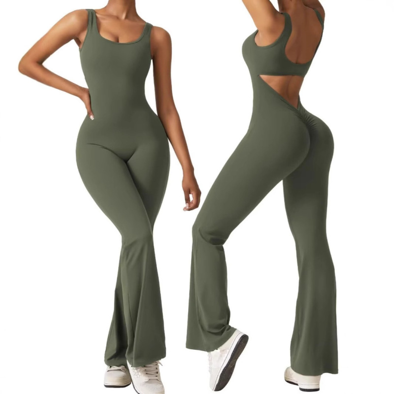 European and American cross-border women's sleeveless flared jumpsuit, sexy backless vest, tight-fitting hip-lifting yoga bodysuit