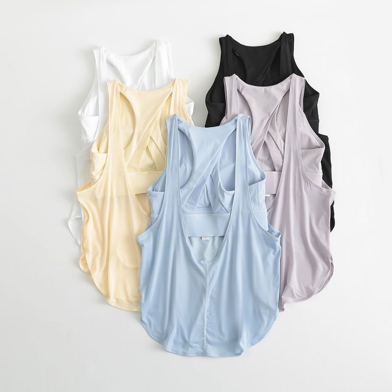 Women's Summer Yoga Vest with Shock-Proof and Padded Chest, 2-in-1 Sports Top, Loose Fit, Running &amp; Fitness Set, Cover-up