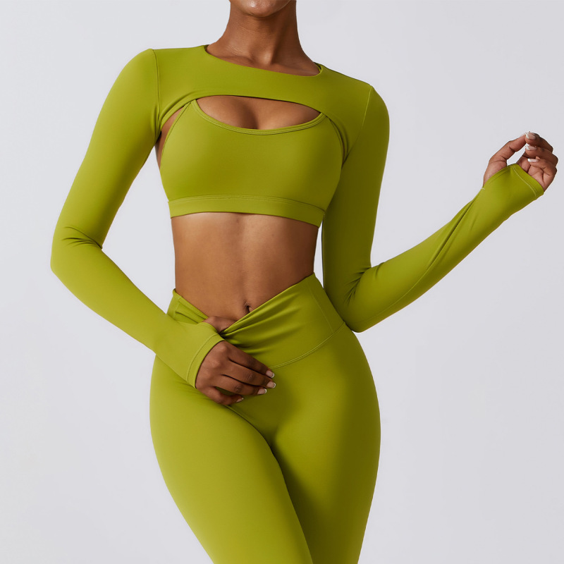 Zechuang Sports Vest Long-Sleeved Shawl Yoga Wear Nude Fitness Top Running Sports Cover-Up 8347
