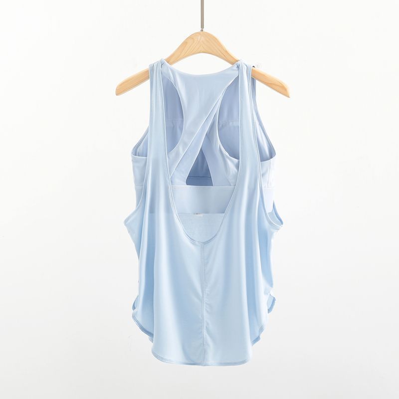 Women's Summer Yoga Vest with Shock-Proof and Padded Chest, 2-in-1 Sports Top, Loose Fit, Running &amp; Fitness Set, Cover-up
