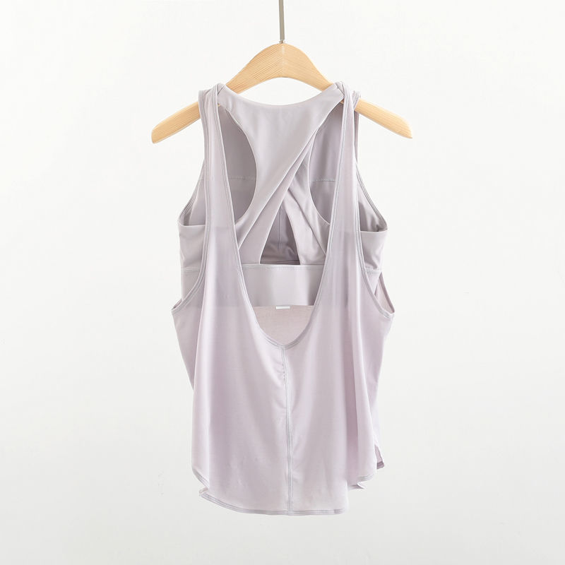 Women's Summer Yoga Vest with Shock-Proof and Padded Chest, 2-in-1 Sports Top, Loose Fit, Running &amp; Fitness Set, Cover-up