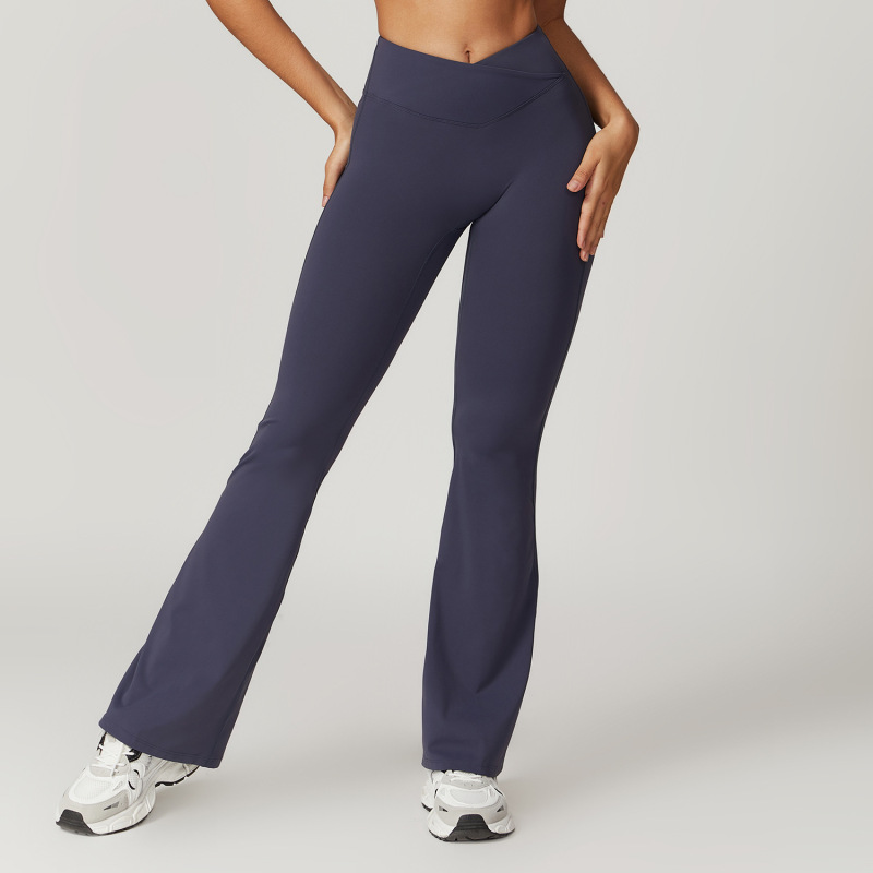 Eco-friendly recycled quick-drying hip-lifting yoga flared pants, nude feel, crossover, high-waisted, tight-fitting, casual sports wide-leg pants 8799