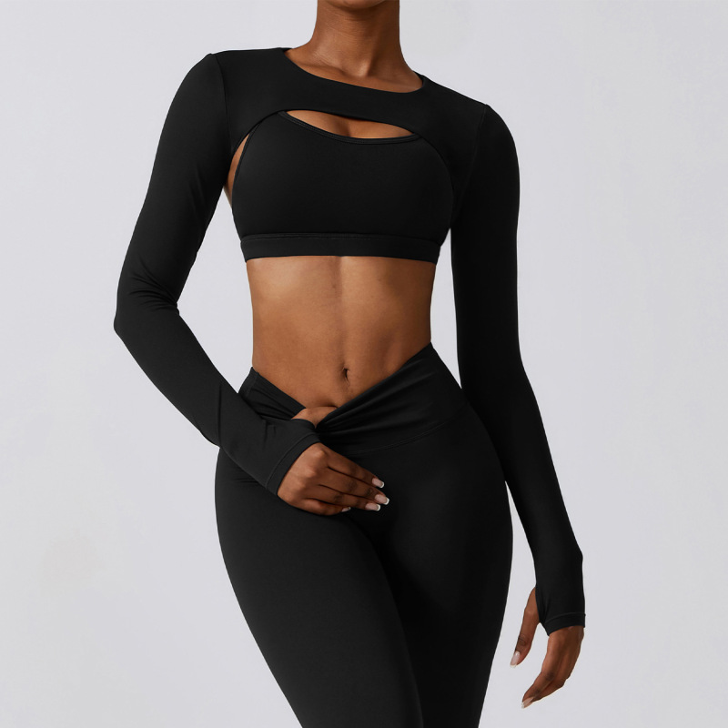 Zechuang Sports Vest Long-Sleeved Shawl Yoga Wear Nude Fitness Top Running Sports Cover-Up 8347