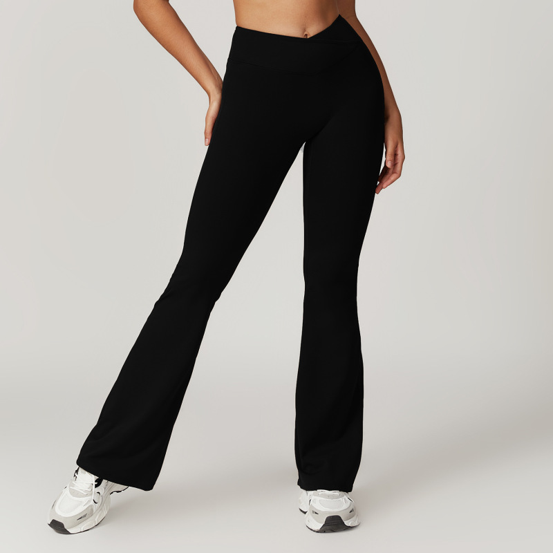 Eco-friendly recycled quick-drying hip-lifting yoga flared pants, nude feel, crossover, high-waisted, tight-fitting, casual sports wide-leg pants 8799