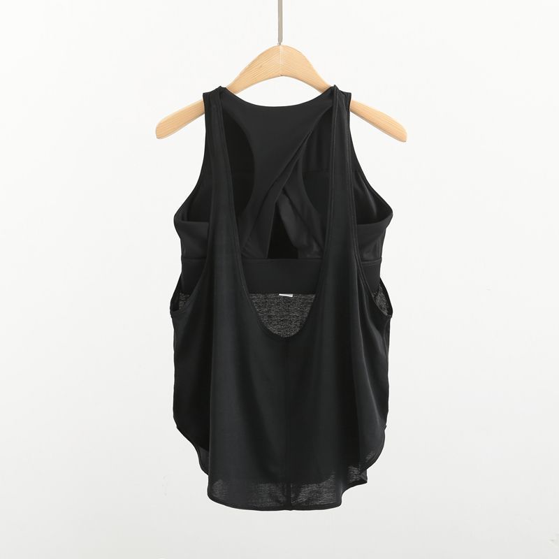 Women's Summer Yoga Vest with Shock-Proof and Padded Chest, 2-in-1 Sports Top, Loose Fit, Running &amp; Fitness Set, Cover-up