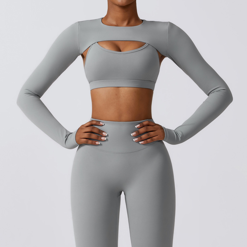 Zechuang Sports Vest Long-Sleeved Shawl Yoga Wear Nude Fitness Top Running Sports Cover-Up 8347