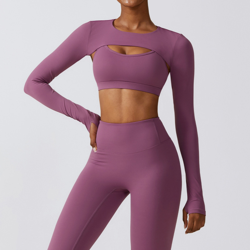 Zechuang Sports Vest Long-Sleeved Shawl Yoga Wear Nude Fitness Top Running Sports Cover-Up 8347